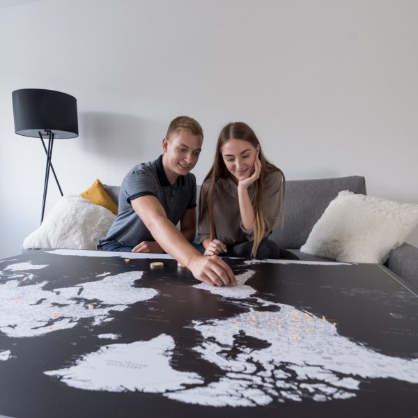 couple personalized world map with pins modern black 17p