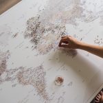 detailed accurate world map wall art with pins desert sand 24p