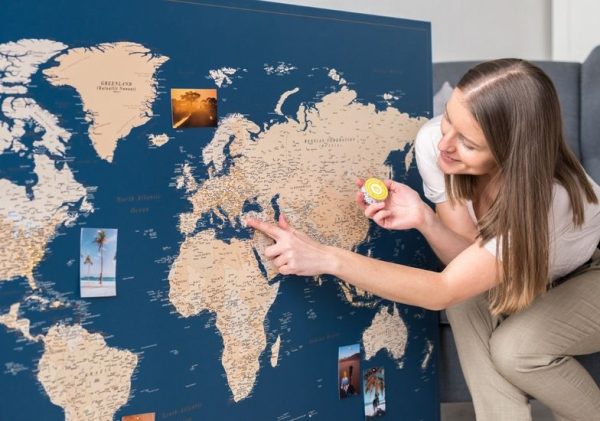 detailed world map with pins dark blue 14p