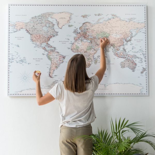 extra large detailed push pin world map retro 18p