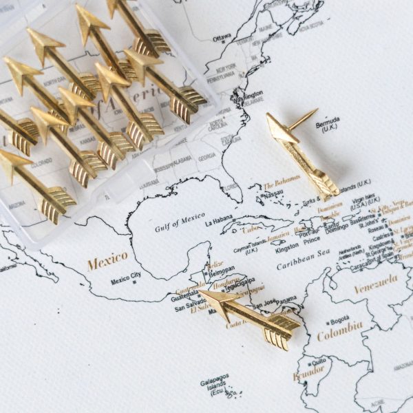 gold arrows thumb tacks for map