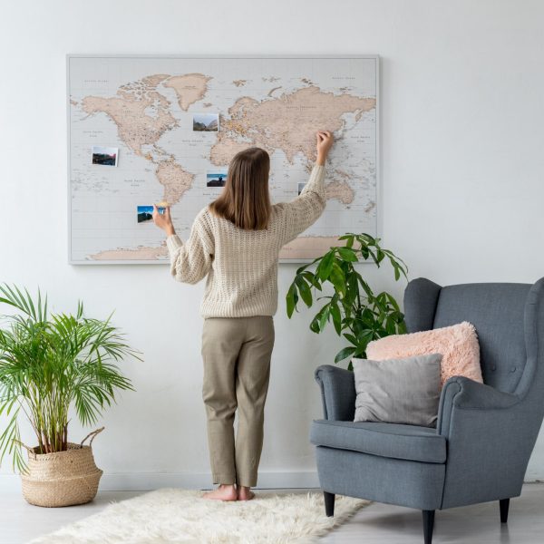 large push pin world map canvas vintage 20p