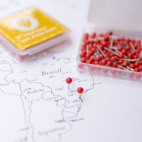 push pin tacks to mark places visited red