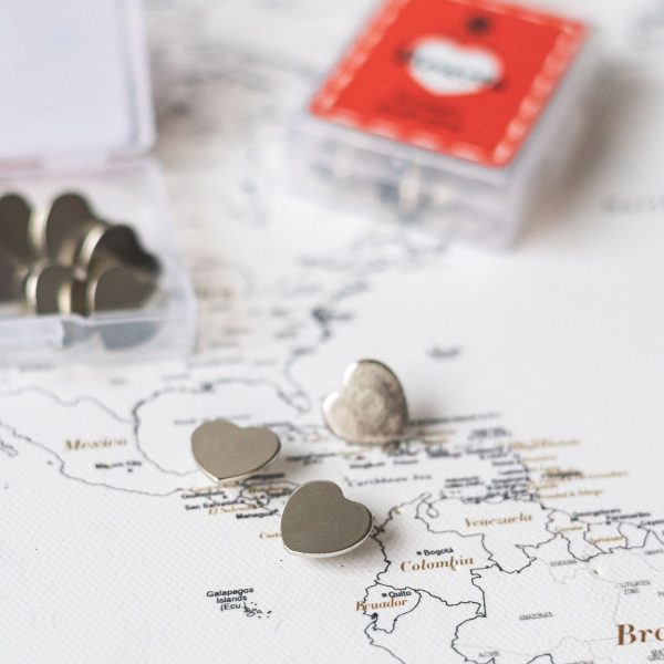 silver heart decorative thumb tack for tripmap