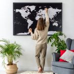 world map corkboard wall map modern black 17p