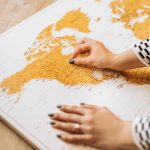 world map pin board yellow 5p